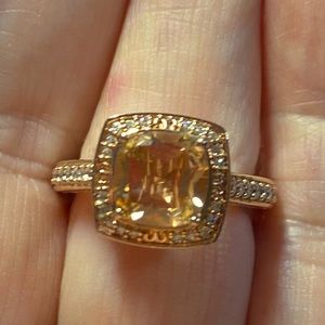 Simulate Morganite and and White Diamonds Ring in 14K Rose Gold over 925 Silver